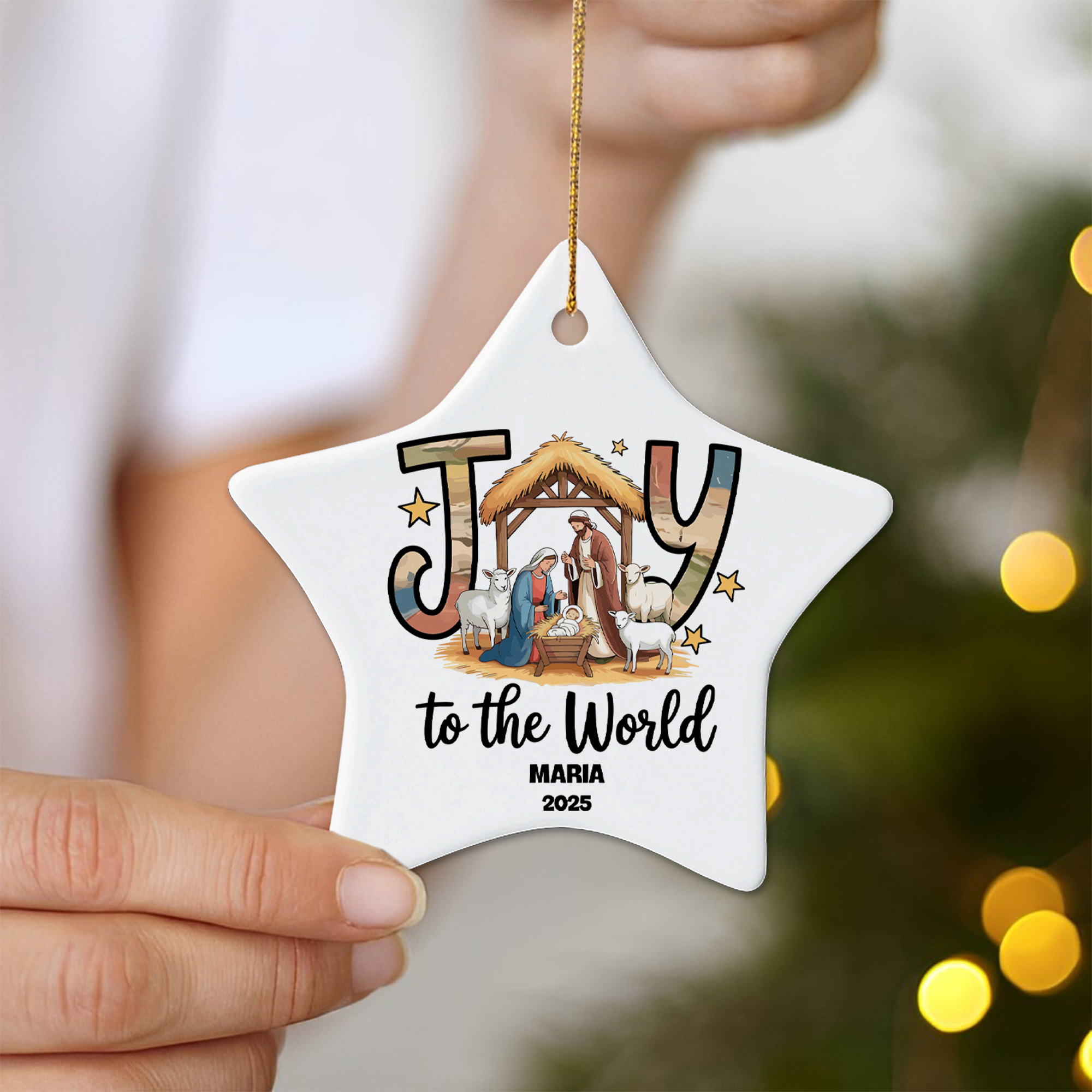 Joy to the World Nativity Scene Christmas Ornament, Personalized Christian Ornament 2025, Religious Holiday Decoration, Xmas Tree Decor DCLAF32